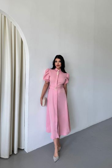 YAKA DÜĞME DETAYLI ELBİSE- Pembe resmi